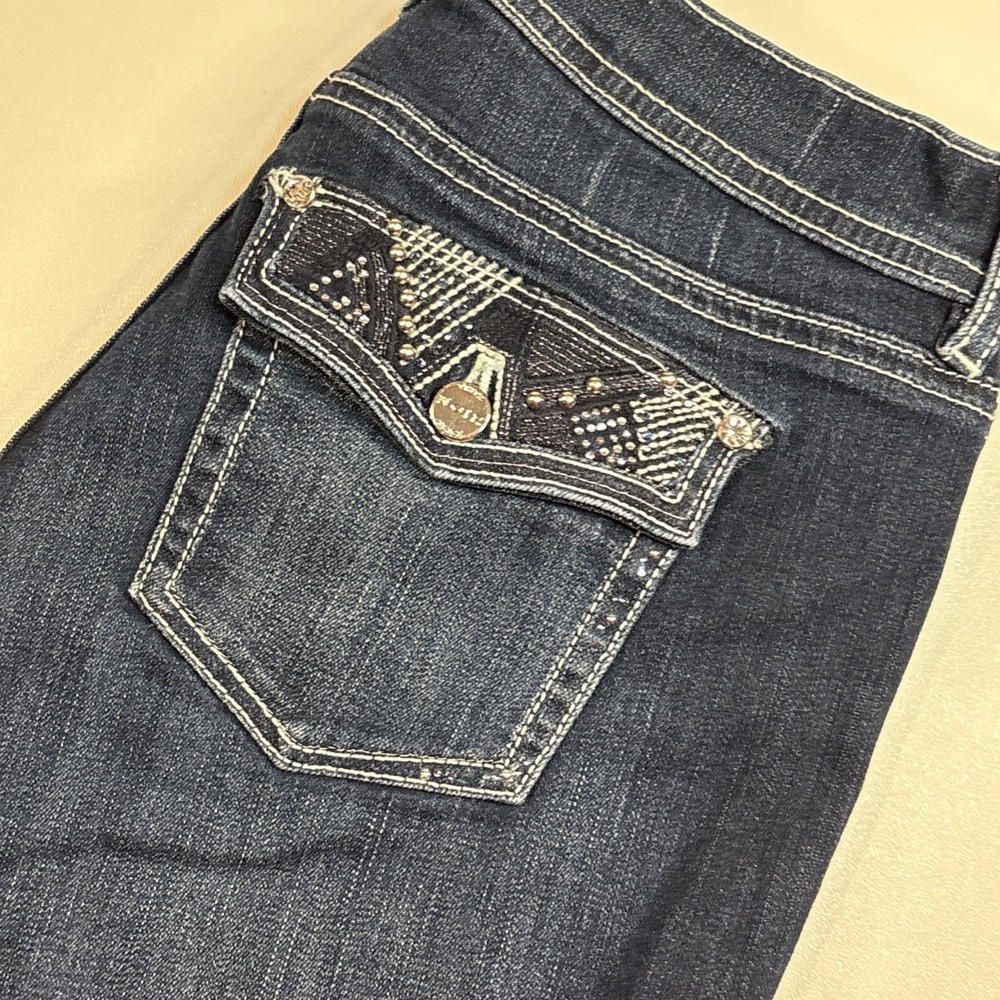 White House Black Market WHBM Womens Noir Flare‎ Jeans Denim Flap Pockets Sz 2R
